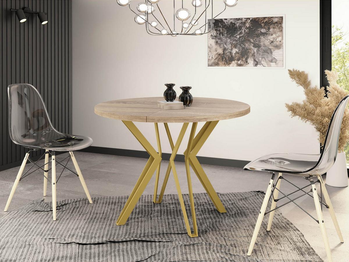 ESSTISCH Daisy runder ausziehbarer, Sonoma Eiche 120-200/100/76 cm - Goldfarben/Sonoma Eiche, Holzwerkstoff/Metall (120/200/76cm) - WFL GROUP