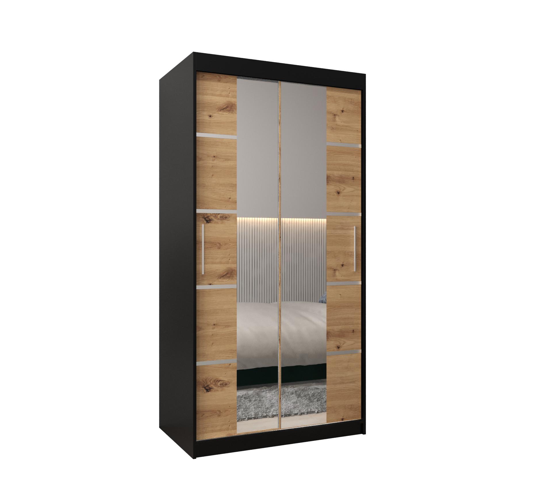 SCHWEBETÜRENSCHRANK 200/100/62 2-türig - Silberfarben/Schwarz, Holz/Kunststoff (100/200/62cm) - MÖBEL KRYSPOL