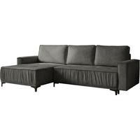 ECKSOFA Velora mit Schlaffunktion & Stauraum, Universell Rechts/Links, Grau Samt 270/92/150 cm - Schwarz/Grau, Textil/Metall (270/150cm) - WFL GROUP