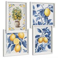 BILDER SET 4er Set - 50x50 cm & 40x60 cm Weißer Rahmen - Zitronenzweige mit blauen Blättern - Weiß, Kunststoff (50/50cm) - TULUP