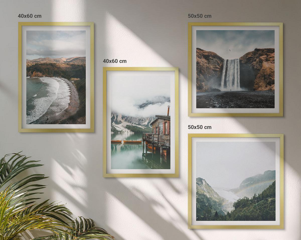 BILDER SET 4er Set - 50x50 cm & 40x60 cm Goldrahmen - Bergstrände Wolken Wasser - Goldfarben, Kunststoff (50/50cm) - TULUP