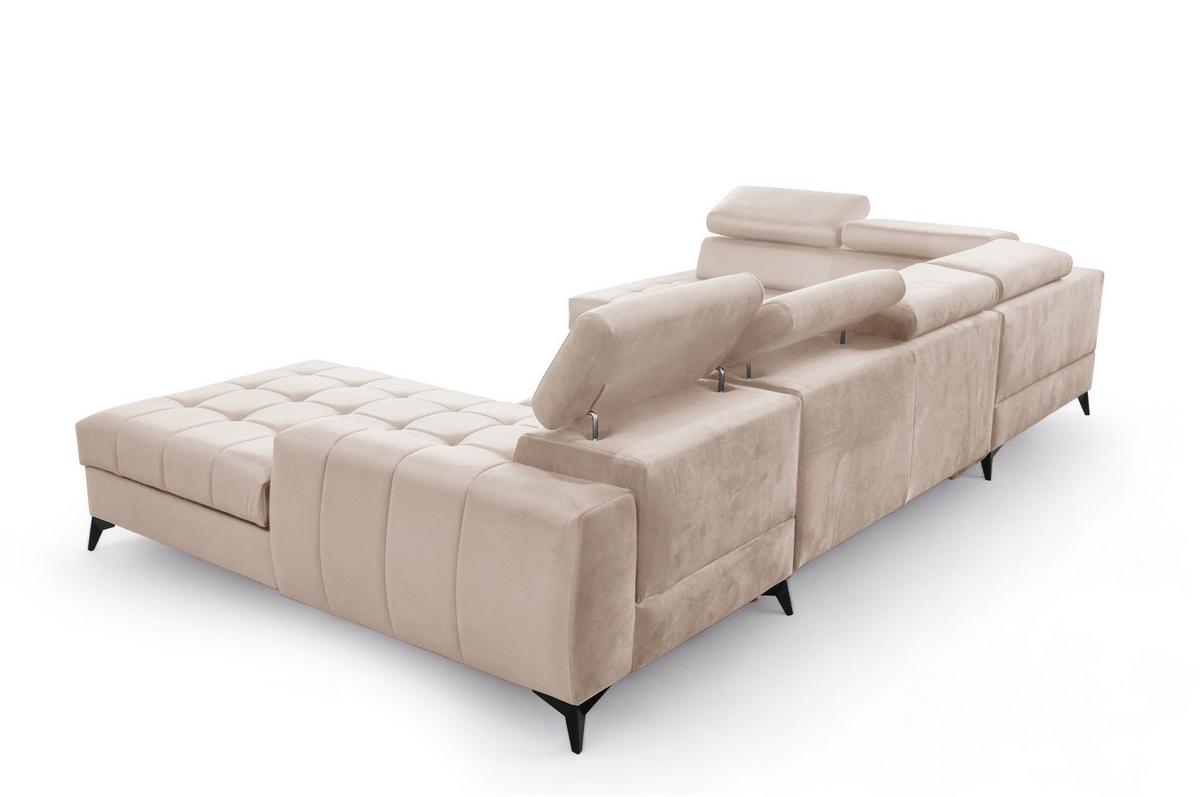 WOHNLANDSCHAFT Arkucio U Beige 345/200/95 cm – großes Sofa mit Schlaffunktion R - Beige/Schwarz, Textil/Metall (345/95/200cm) - AX Living