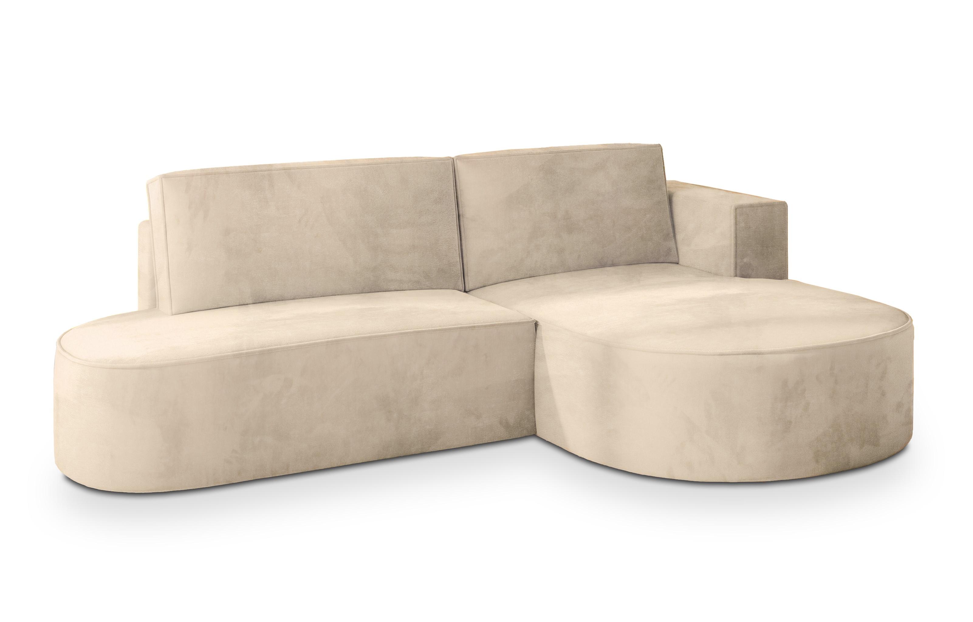 ECKSOFA CORTIO M R-S Creme Velours-Stoff mit Schlaffunktion - Creme/Grau, Holz/Kunststoff (265/174cm) - MASSENO