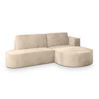 ECKSOFA CORTIO M R-S Creme Velours-Stoff mit Schlaffunktion - Creme/Grau, Holz/Kunststoff (265/174cm) - MASSENO