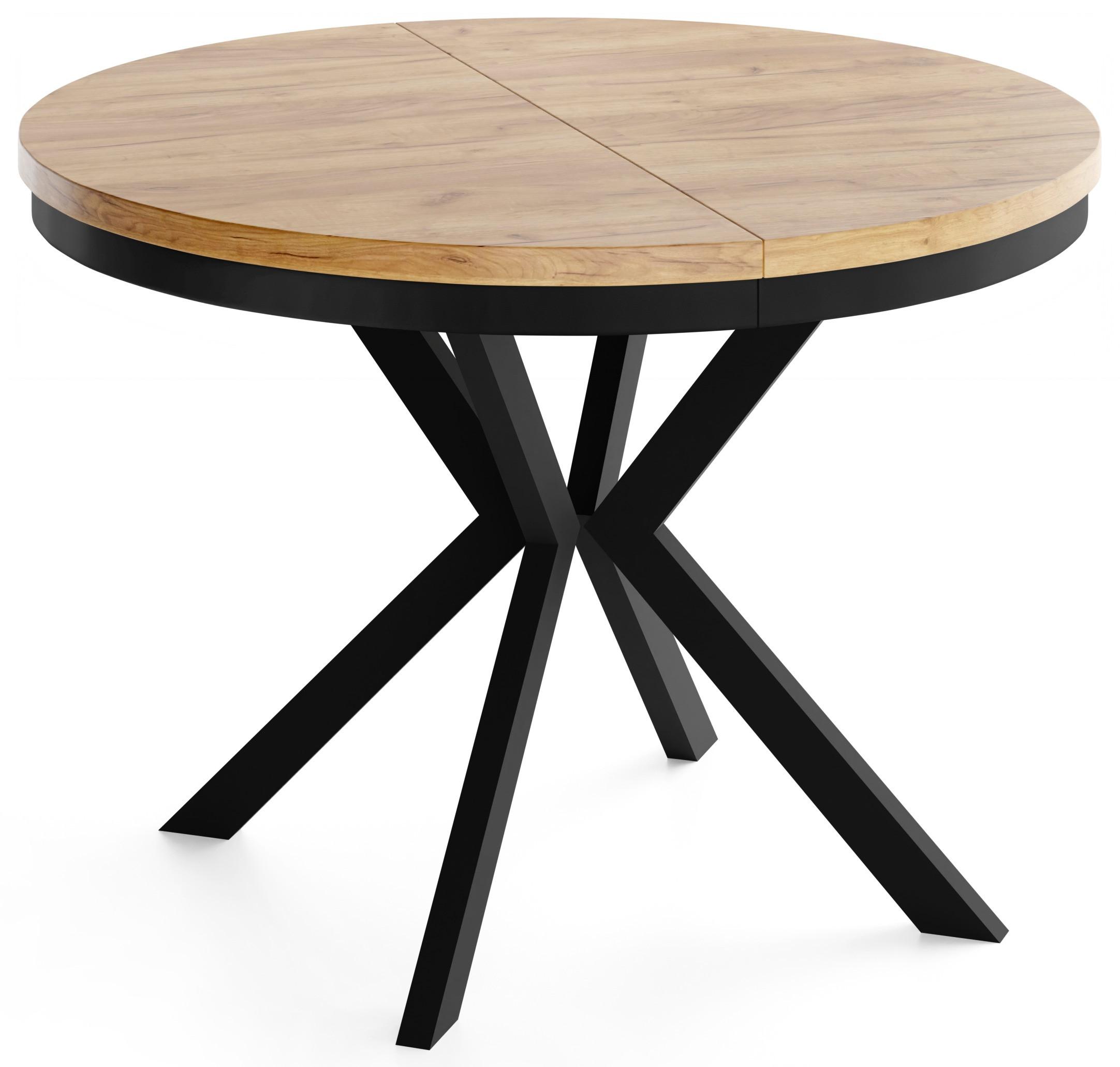 ESSTISCH Ross runder ausziehbarer, Craft Eiche 120-200/120/76 cm - Eiche Wotan/Schwarz, Holzwerkstoff/Metall (120/200/76cm) - WFL GROUP