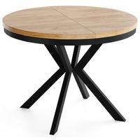 ESSTISCH Ross runder ausziehbarer, Craft Eiche 100-180/100/76 cm - Eiche Wotan/Schwarz, Holzwerkstoff/Metall (100/180/76cm) - WFL GROUP