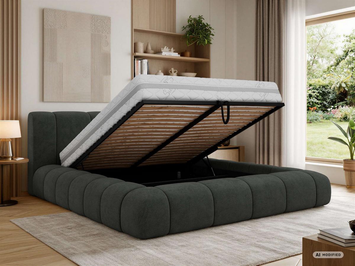 POLSTERBETT NUBEA CLASSIC 140/200 - Dunkelgrau Struktur - ohne Matratze - Dunkelgrau/Schwarz, Kunststoff/Textil (140/200cm) - MKS