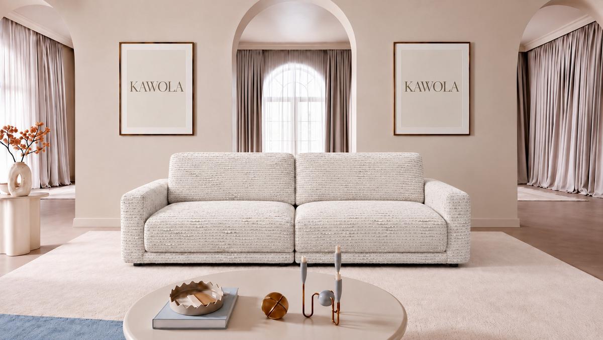 SOFA MARLIN Cremeweiß Flachgewebe - Creme/Schwarz, Kunststoff/Textil (262/80/100cm) - KAWOLA