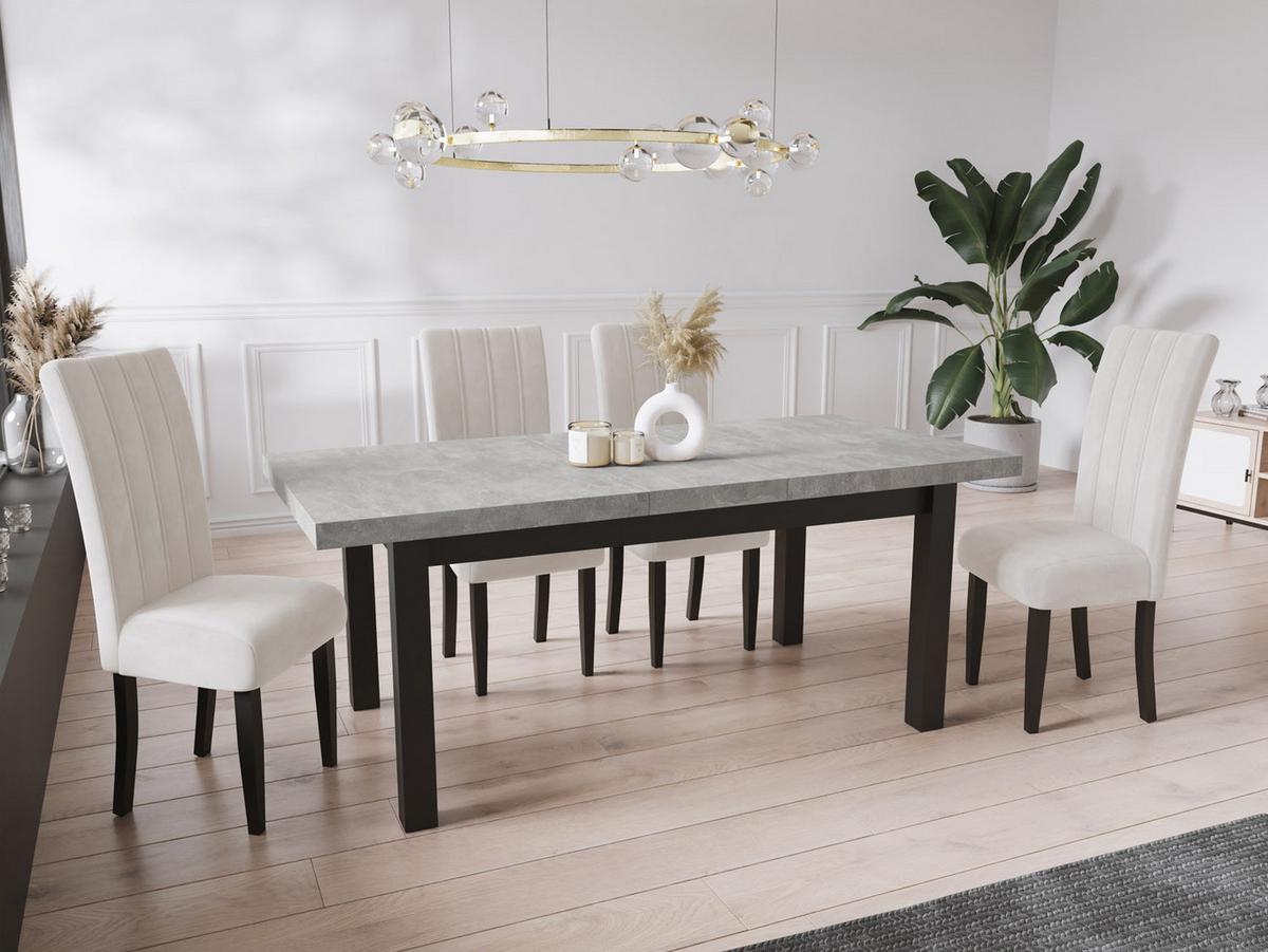 ESSTISCH Gemini rechteckig ausziehbar, Grauer Beton 140-180/80/78 cm - Hellgrau/Schwarz, Holz/Holzwerkstoff (80/180/78cm) - WFL GROUP