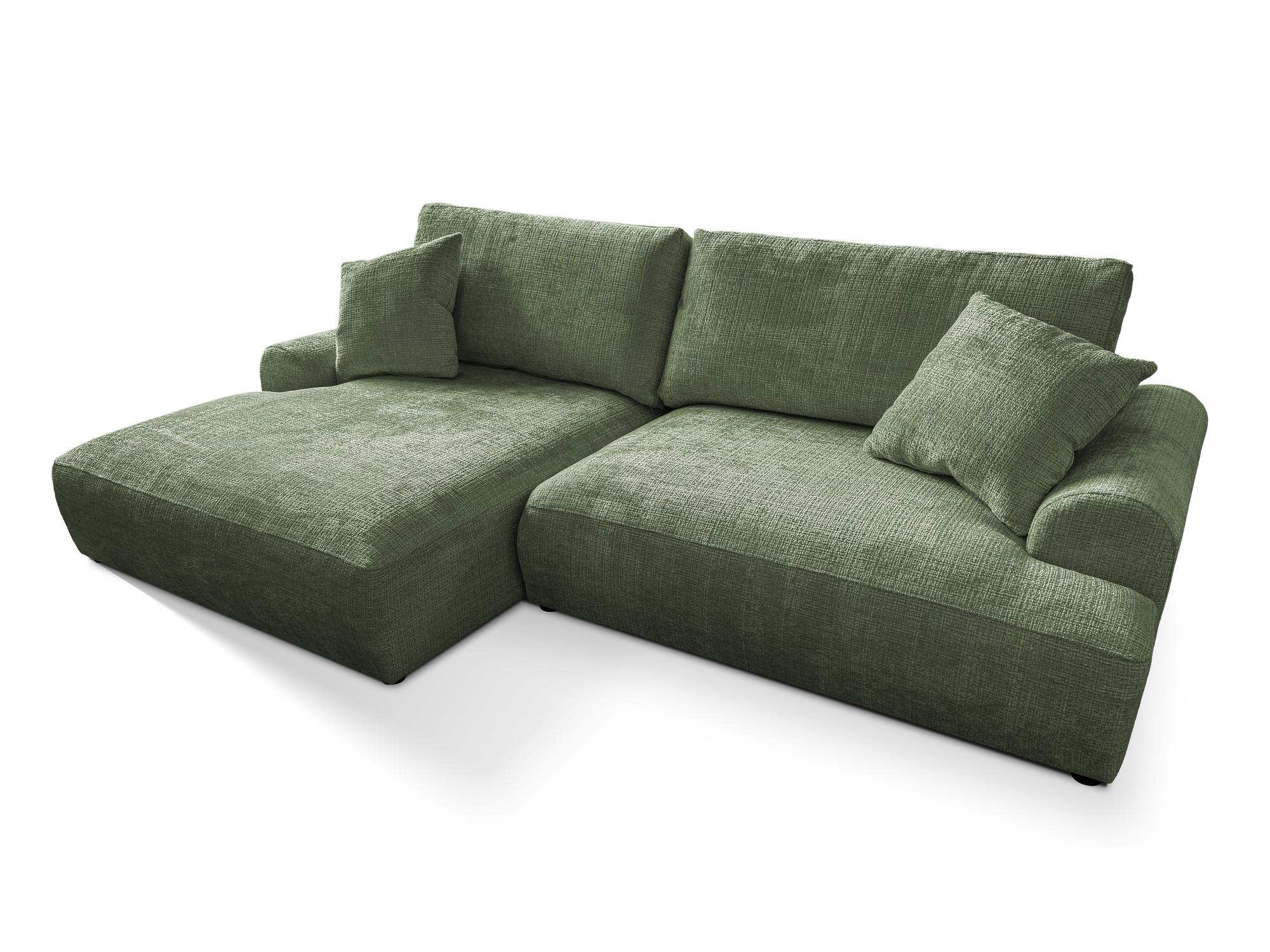 ECKSOFA Melvano mit Schlaffunktion und Bettkasten im Japandi-Stil aus weichem Grün Chenille-Stoff - Schwarz/Grün, Holz/Kunststoff (145/240cm) - S-Style