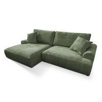 ECKSOFA Melvano mit Schlaffunktion und Bettkasten im Japandi-Stil aus weichem Grün Chenille-Stoff - Schwarz/Grün, Holz/Kunststoff (145/240cm) - S-Style