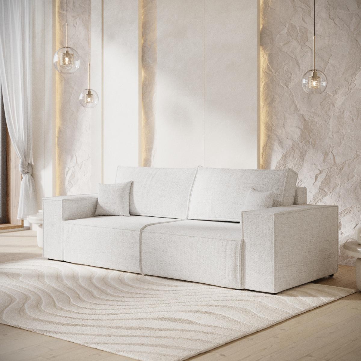 SOFA RESSO mit Schlaffunktion Creme im Neve Stoff - Creme/Schwarz, Holz/Holzwerkstoff (255/70/105cm) - AltaBeds