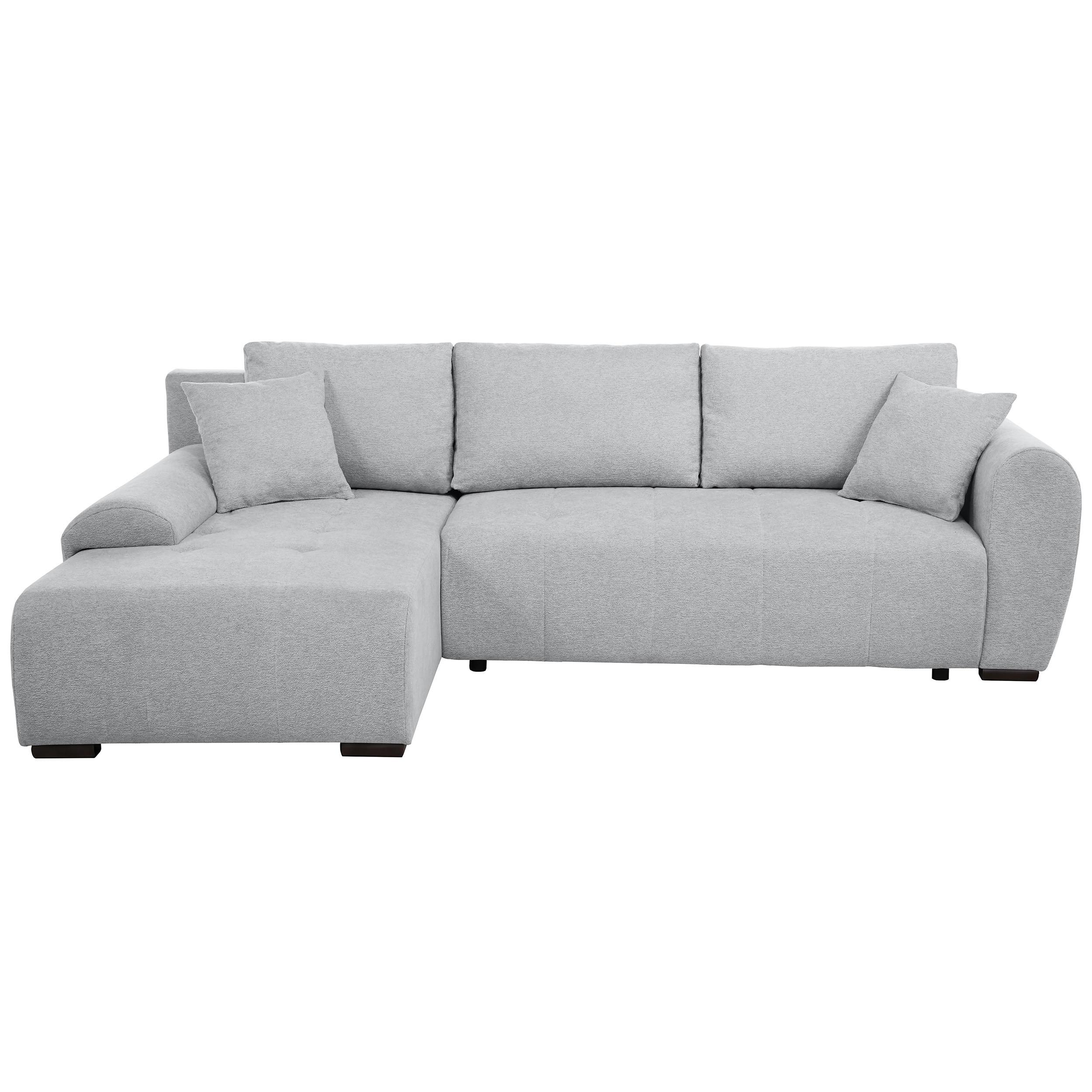 ECKSCHLAFSOFA Dallas mit Bettkasten, 255 cm, Hellgrau, links, Velour-Stoff - Hellgrau, Textil (255/175cm) - Beautysofa