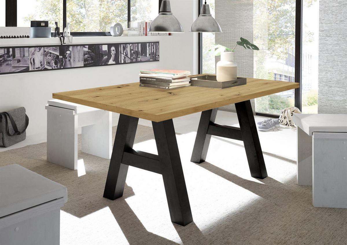 ESSZIMMERTISCH Elia 8 160 x 90 x 75 Esstisch Schwarzstahl/Asteiche - Naturfarben, Holz (160/90/75cm) - 58aufmkessel