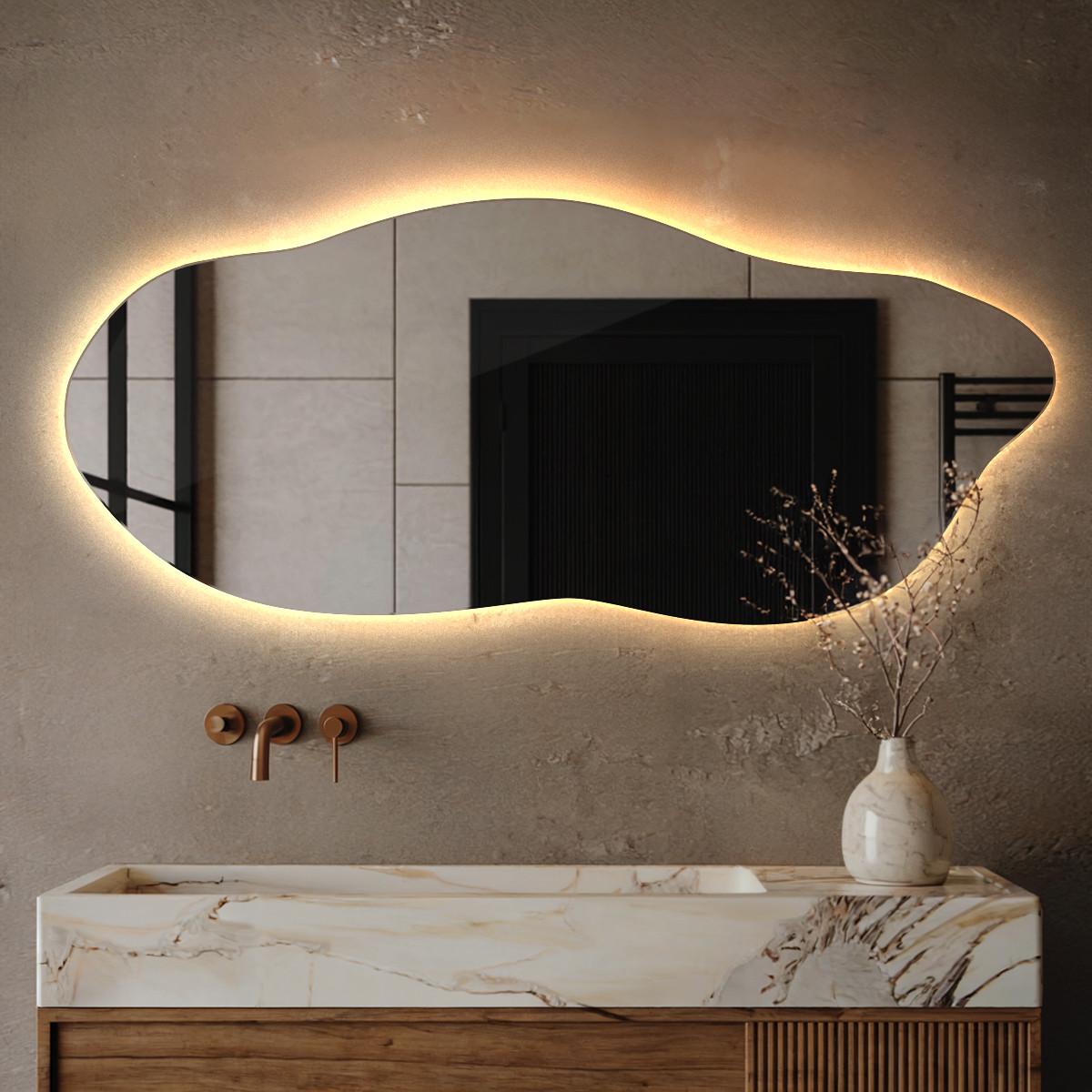 LED SPIEGEL 35x80 cm Asymmetrisch Warmweiß 3000 K - Blaugrau, Glas (35/80/0.4cm) - TULUP