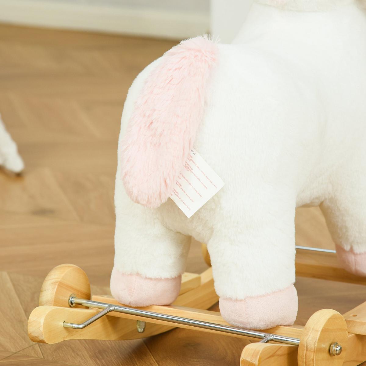 SCHAUKELPFERD 2-IN-1 Schaukeltier Babyschaukel Spielzeug Kinder Einhorn-Design - Weiß, Holz (38/63/63cm) - HOMCOM
