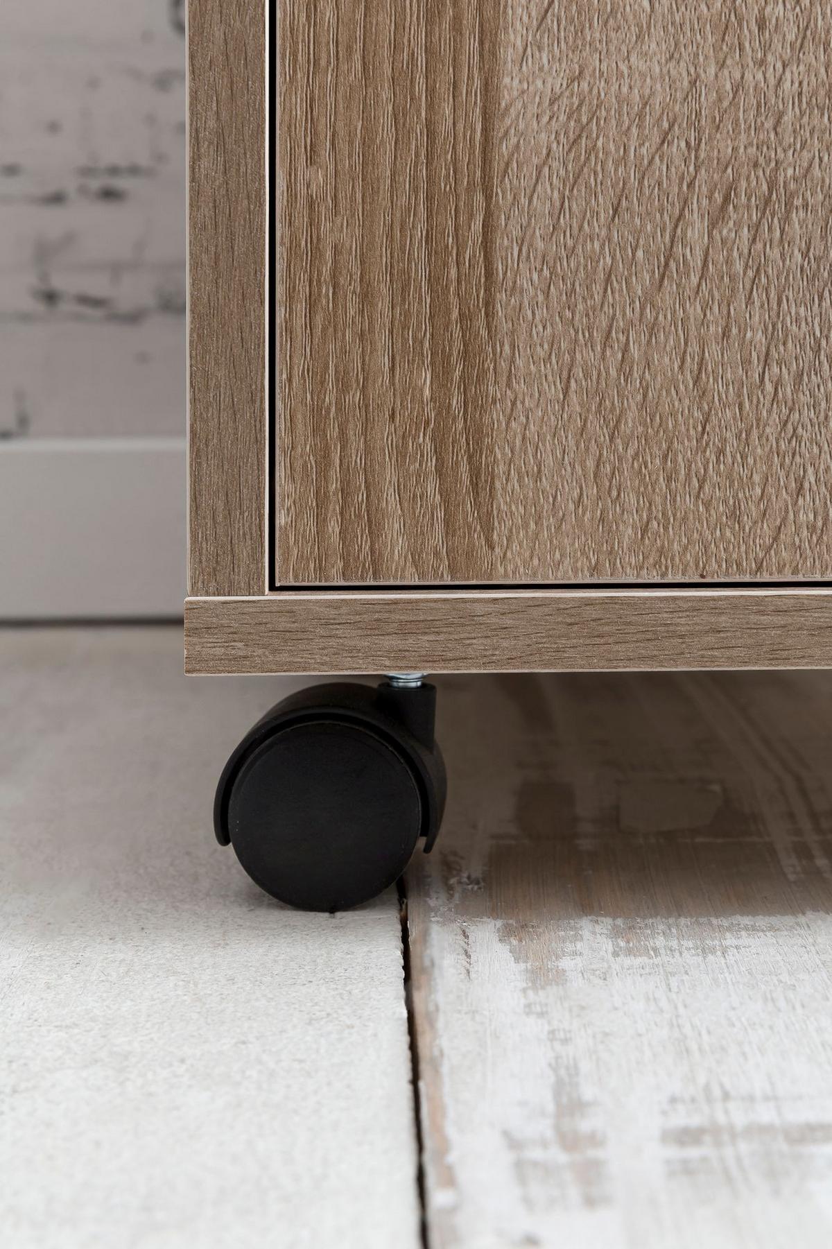 ROLLCONTAINER 2 Türfächer Ablage Rollen Mit Bremsen OSSOLA, Beige 33x38x60 cm - Beige/Schwarz, Holz/Kunststoff (33/60/38cm) - KADIMA DESIGN