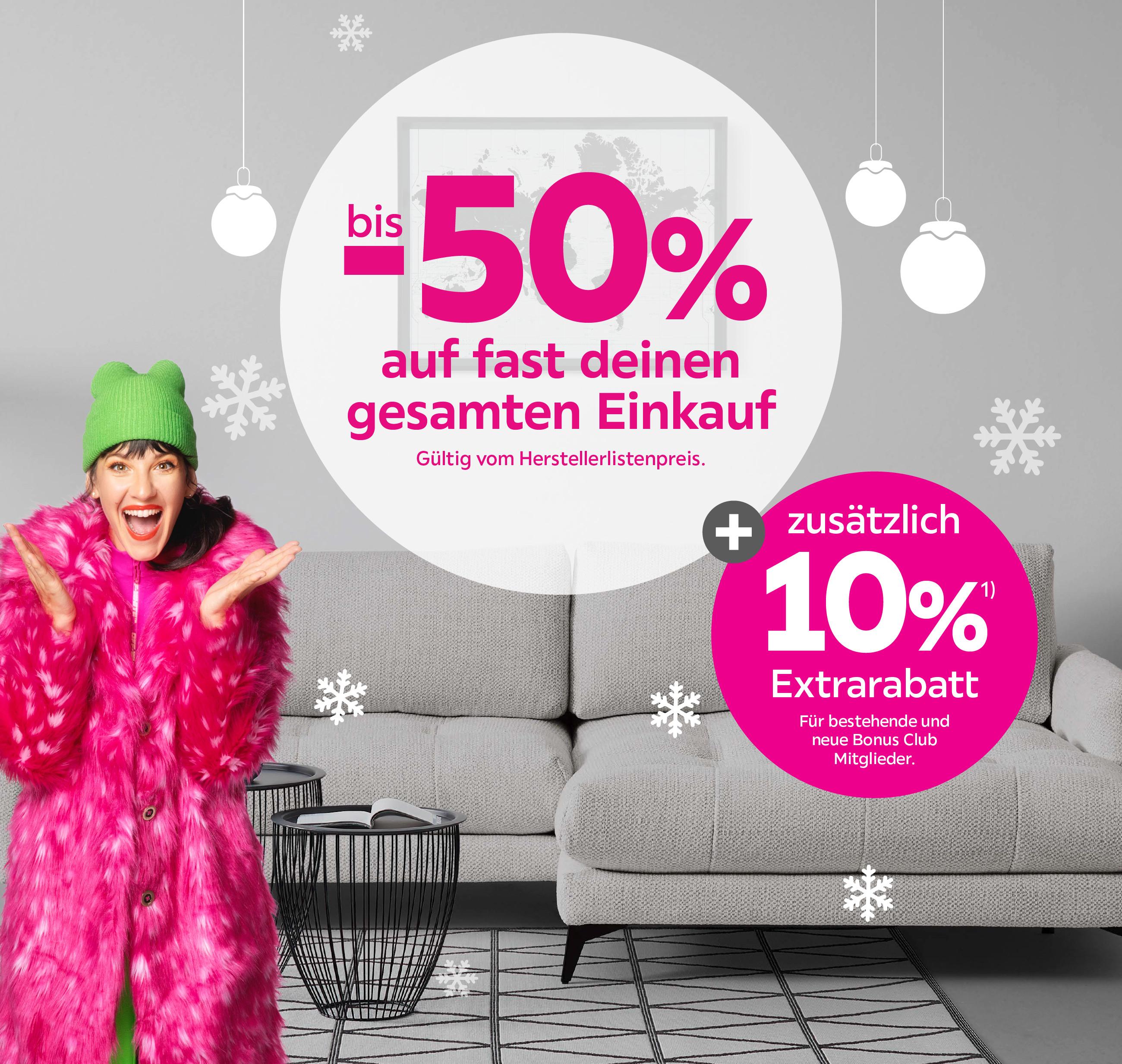 bis -50% auf fast den gesamten Einkauf + 10% Extrarabatt