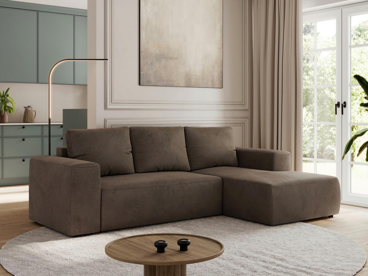 ECKSOFA TRENTINO L Braun Velvet - Rechts - Schwarz/Braun, Kunststoff/Textil (164/266cm) - MKS