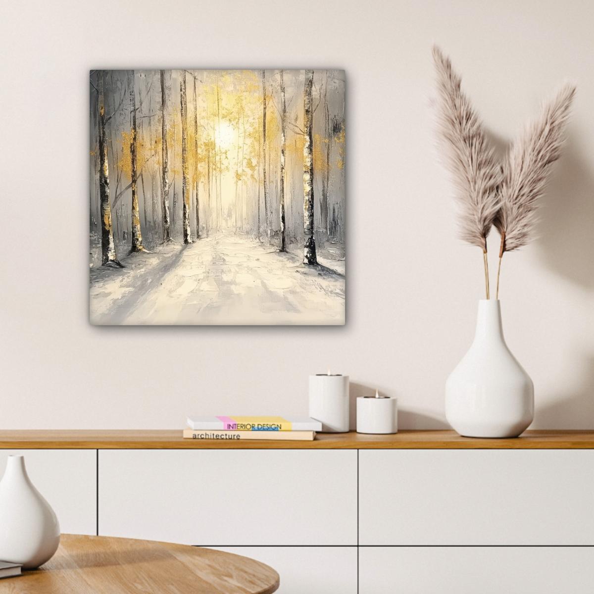 LEINWANDBILD Winter - Abstrakt - Schnee - Natur - Sonne Wandbild Wohnzimmer 50x50 cm - Grau, Textil (50/50cm) - MuchoWow
