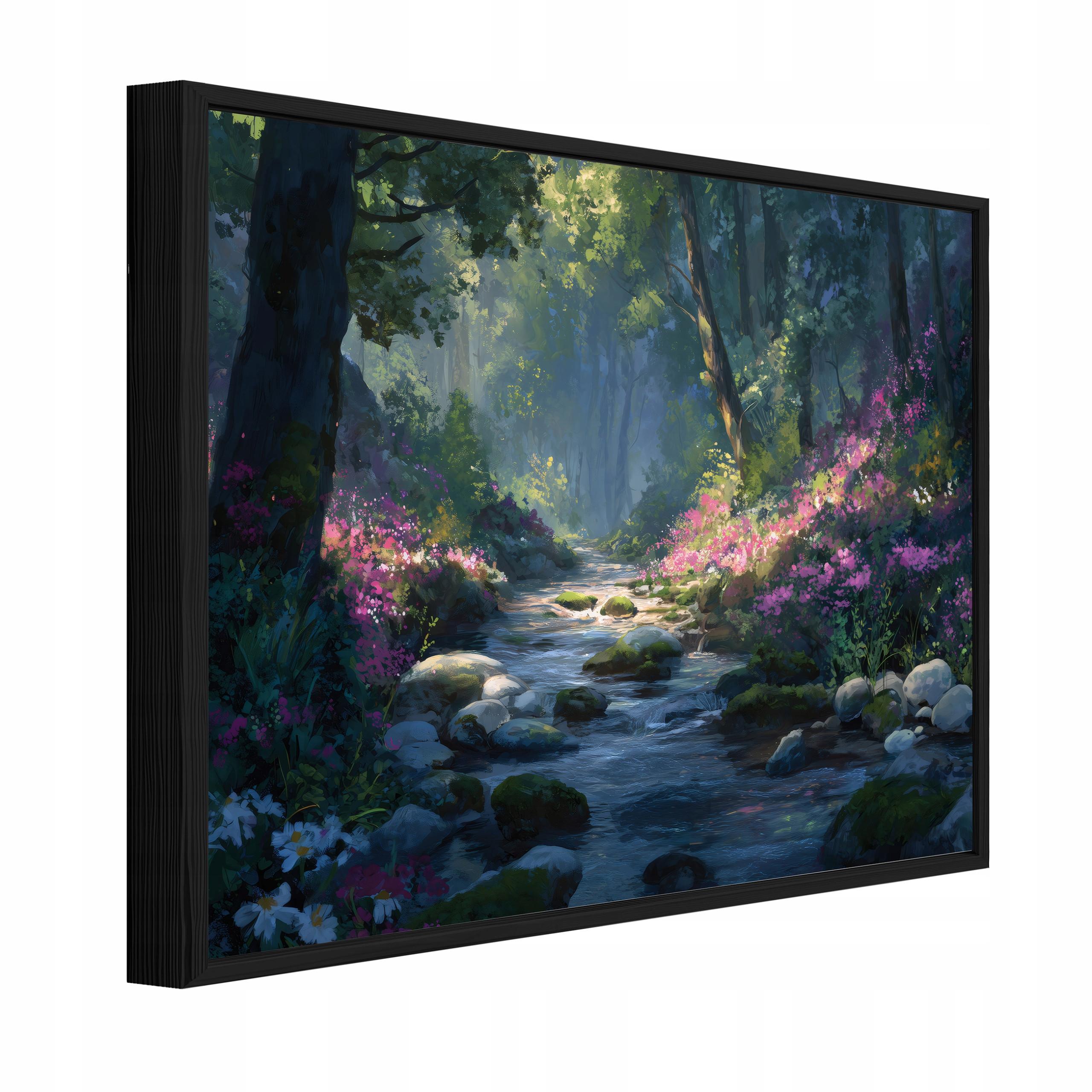 BILDER mit Rahmen Wald Fluss Grün 100x70 cm - Multicolor, Holzwerkstoff (100/70cm) - Wallarena