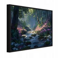BILDER mit Rahmen Wald Fluss Grün 100x70 cm - Multicolor, Holzwerkstoff (100/70cm) - Wallarena