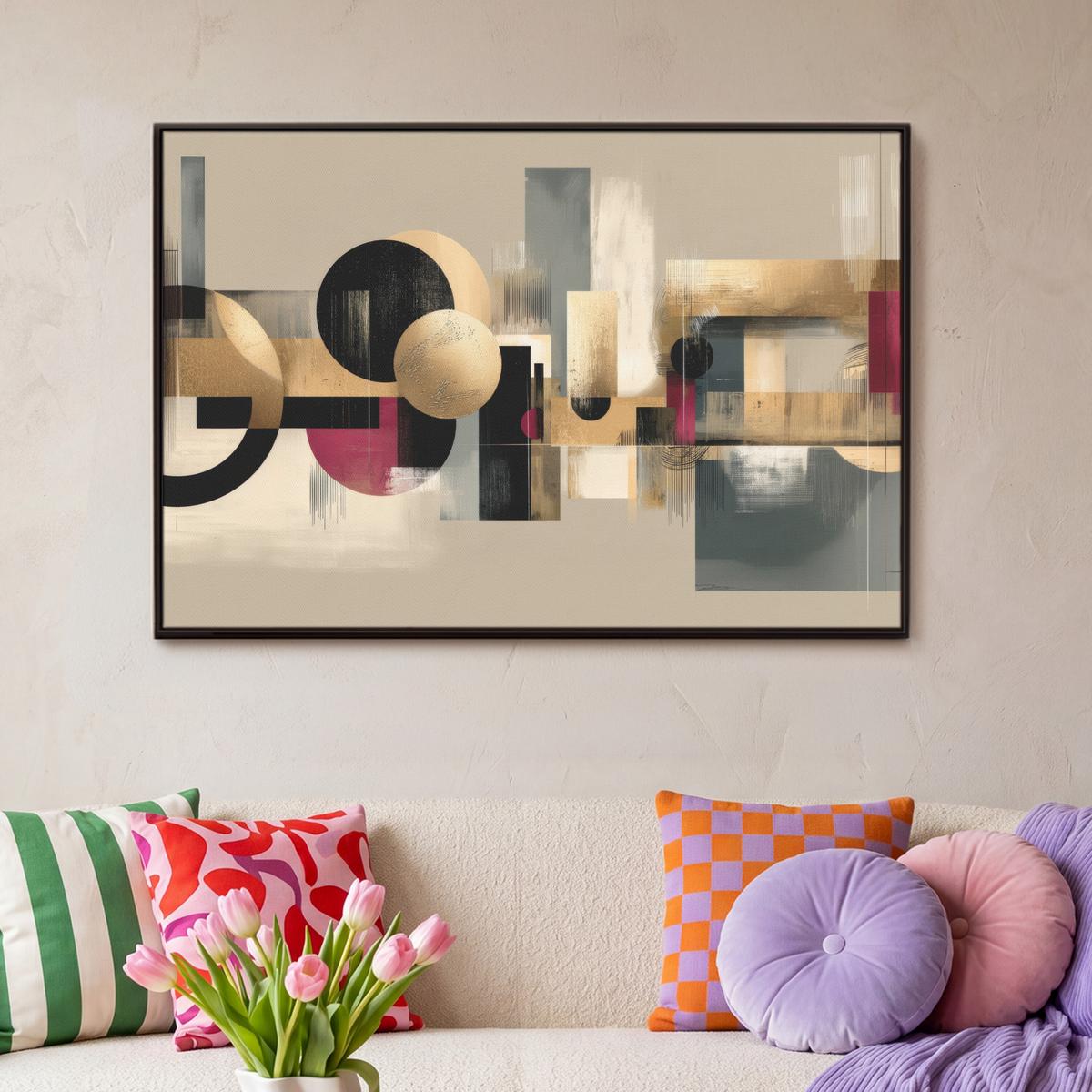 LEINWAND Bilder mit Rahmen - Abstrakt - Formen - Beige - Texturen - 90x60 - Beige, Textil (90/60cm) - MuchoWow