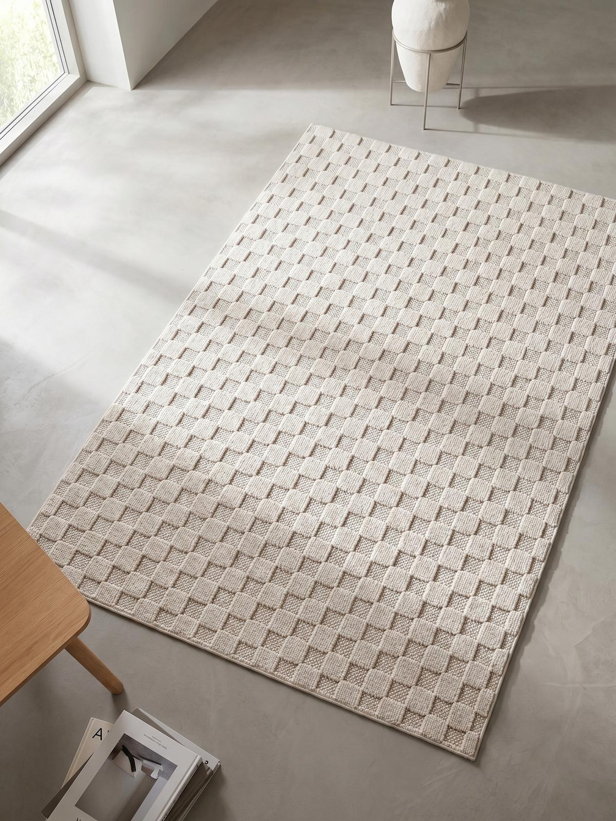 TEPPICH Flachgewebe LANGAU in Creme, mit Schachbrettmuster, 140 x 200 cm - Creme, Textil (140/200cm) - KADIMA DESIGN