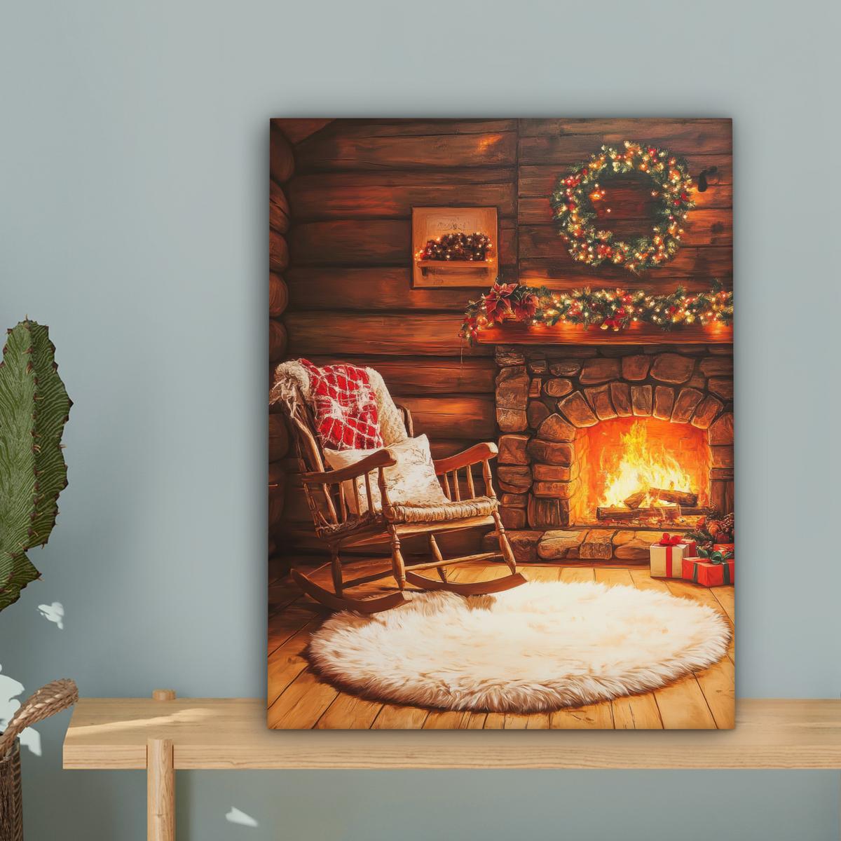 LEINWANDBILD Winter - Weihnachten - Zuhause - Kamin Room Decor 30x40 cm - Bernsteinfarben, Textil (30/40cm) - MuchoWow