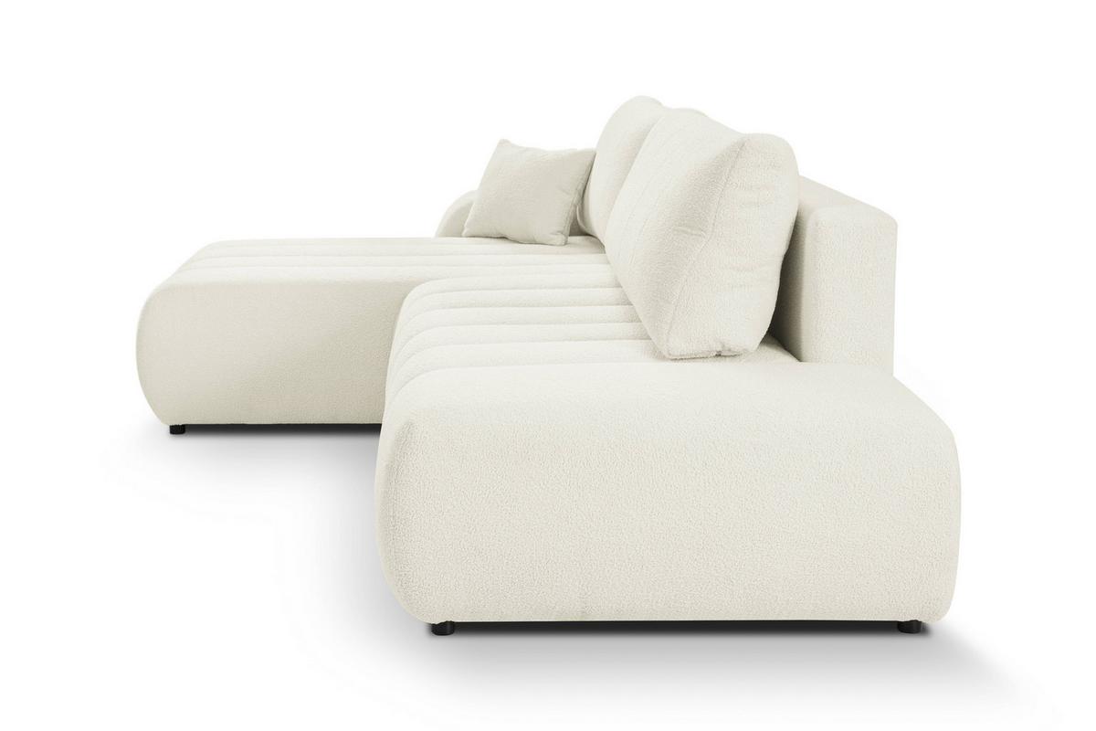 ECKSOFA GIOIA L-S Creme Boucle-Stoff mit Schlaffunktion - Creme, Holz (276/176cm) - MASSENO