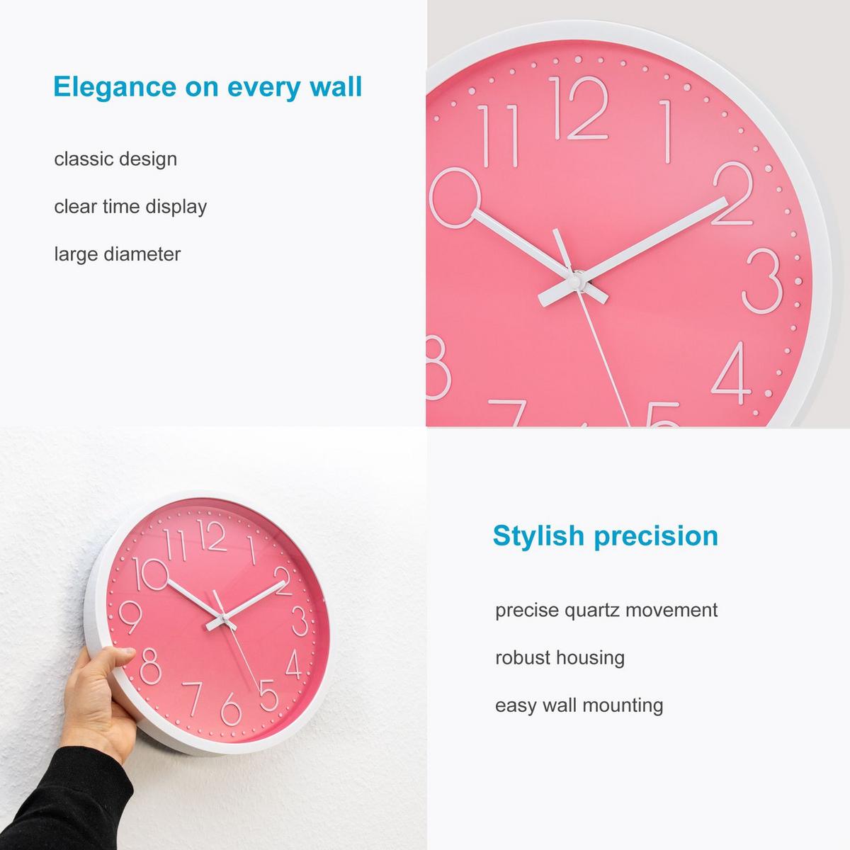 WANDUHR 30.5 cm - Pink, Kunststoff (30.5/30.5/4.5cm) - Intirilife