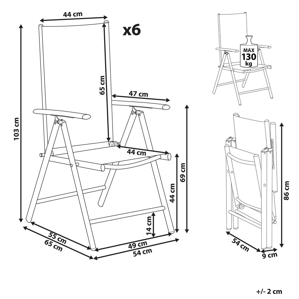 GARTENSTUHL 6er-Set Aluminium hellgrau Catania - Hellgrau, Metall (54/103/65cm) - Beliani