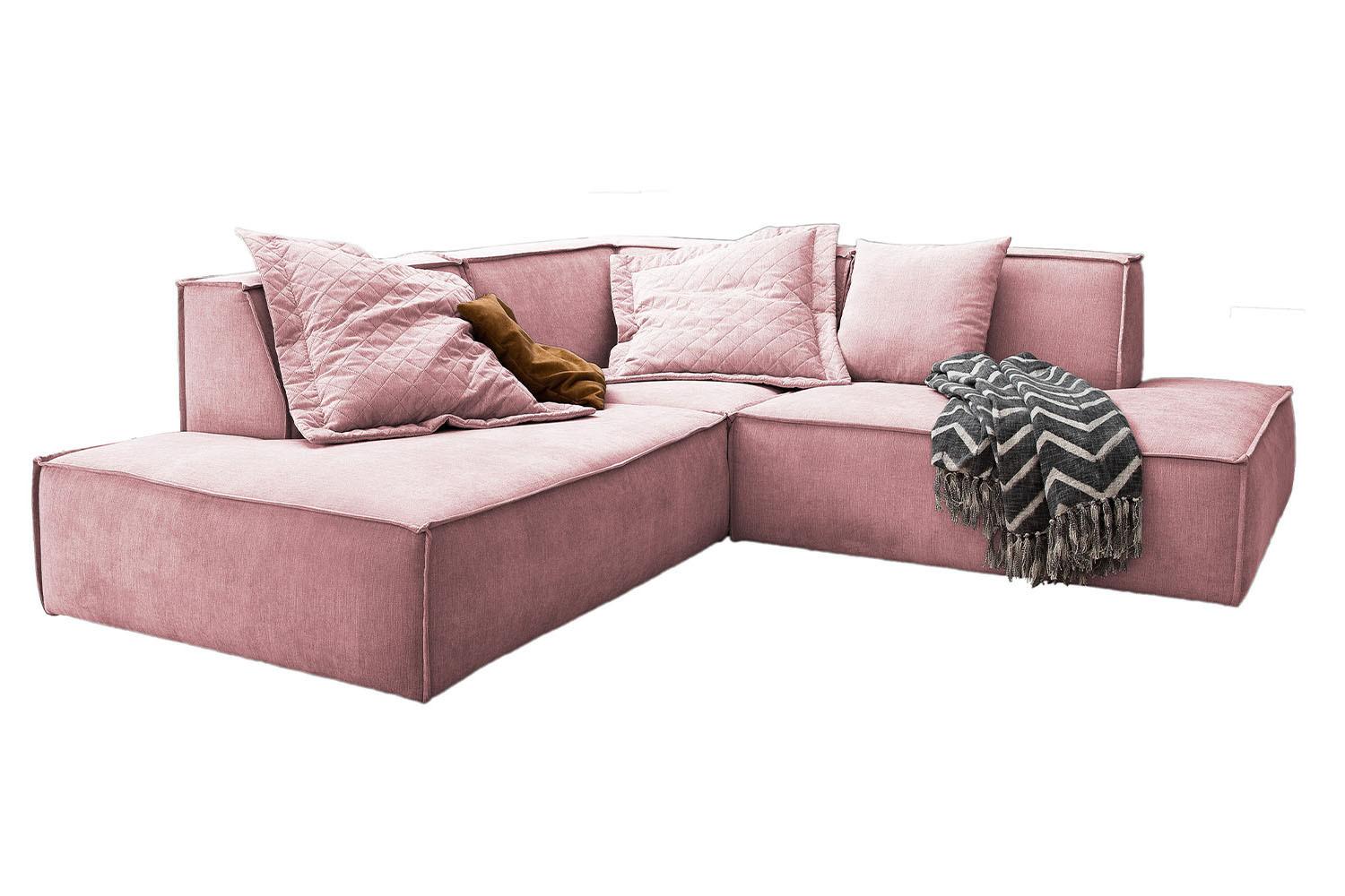 ECKSOFA SAMU Pink Webstoff - Schwarz/Rosa, Textil (226/224cm) - KAWOLA
