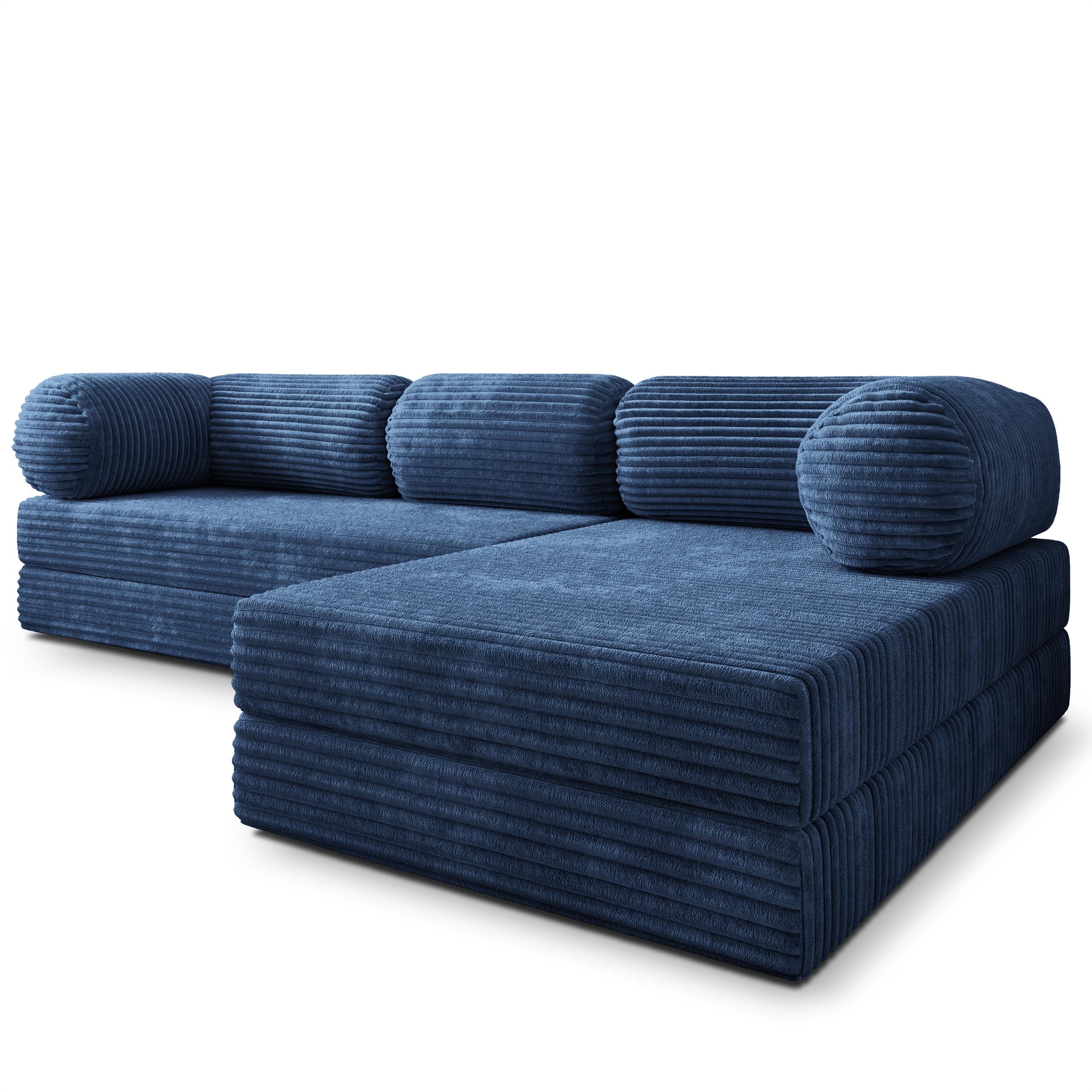 ECKSOFA ETERA modulares Boneless Sofa mit Schlaffunktion Blau Kordstoff - Blau, Textil (270/160cm) - MASSENO