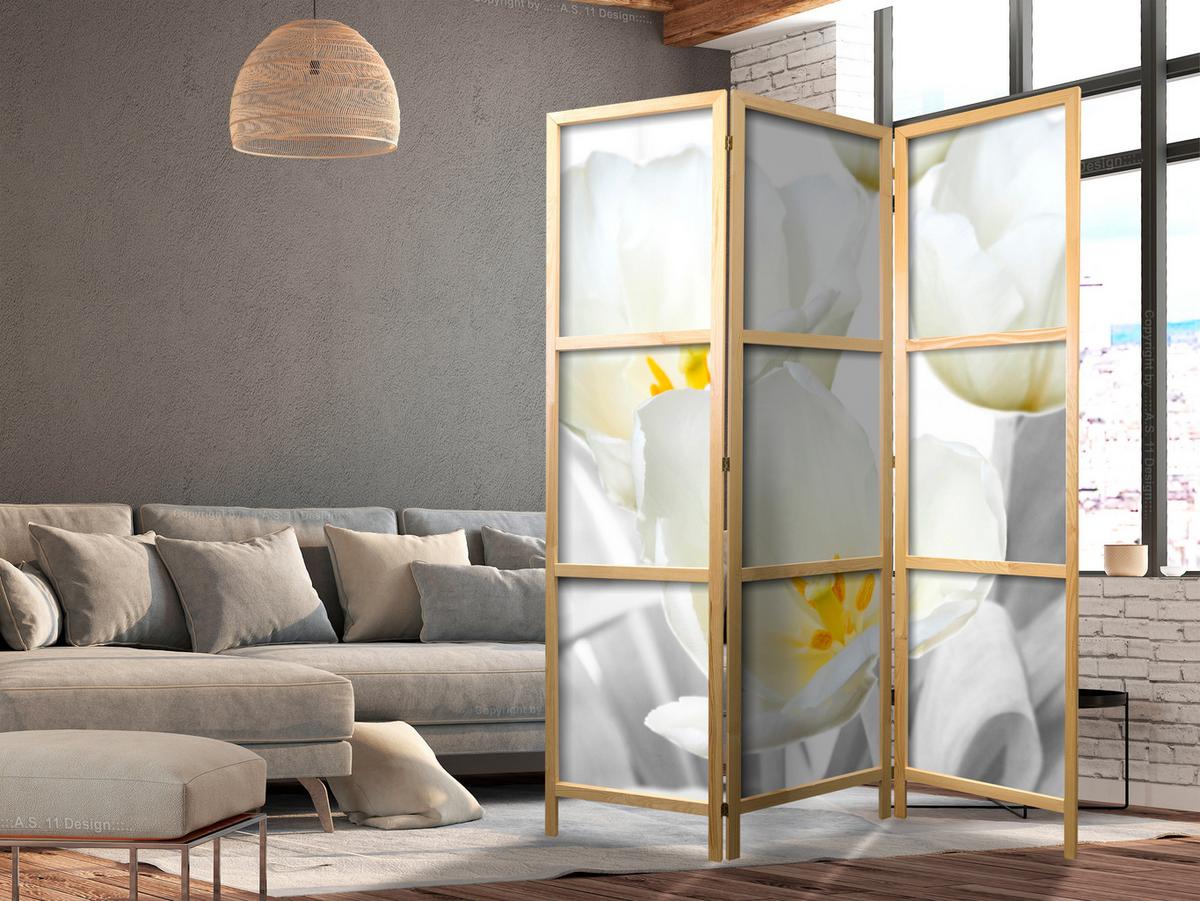 PARAVENT Japanischer 3-tlg 135x172 cm Wei e Blumen - Weiß, Holz/Textil (135/172/3cm) - Muralo