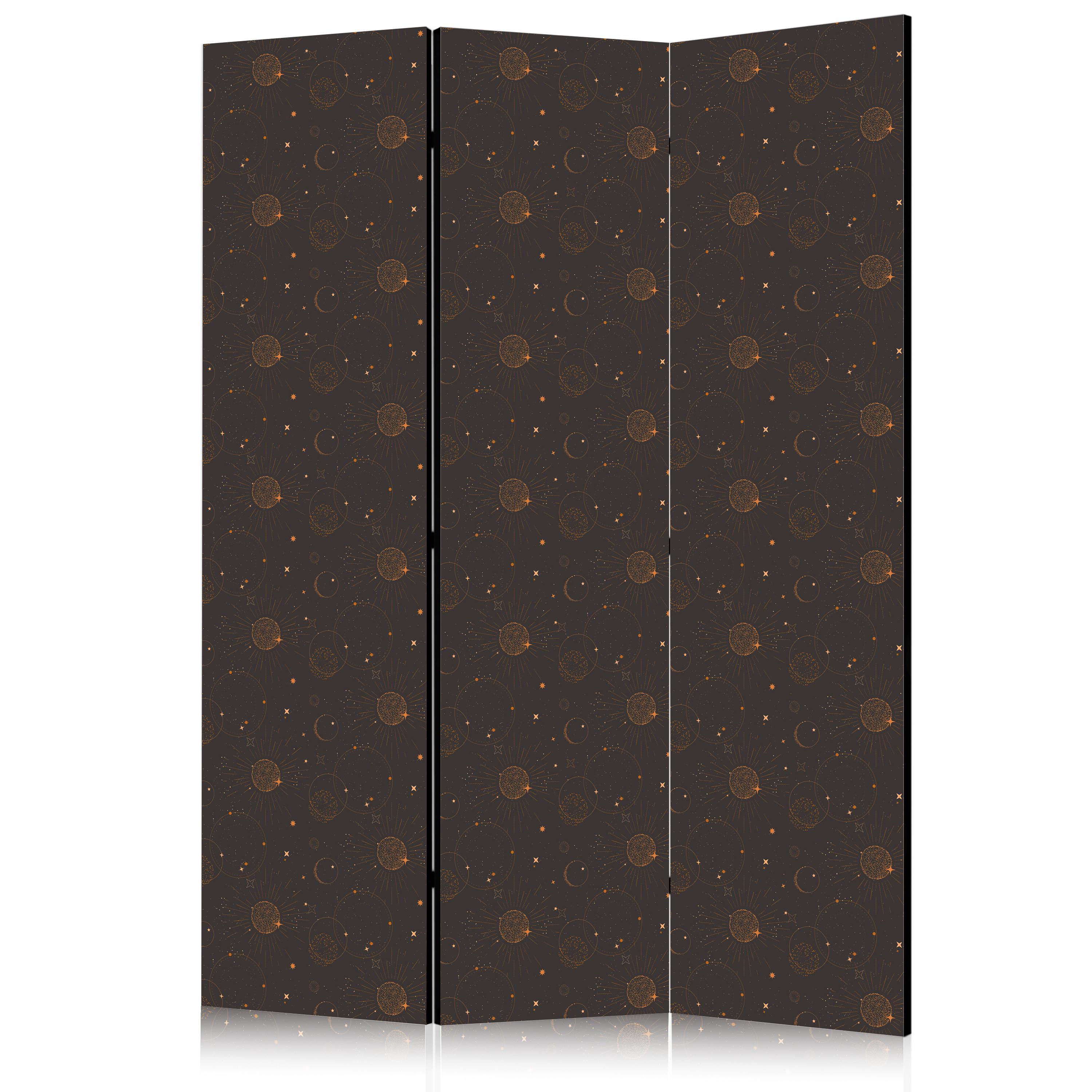 PARAVENT Akustik 3-tlg 135x172 cm Sonnen Sterne Boho - Braun, Holz/Textil (135/172/3cm) - Muralo