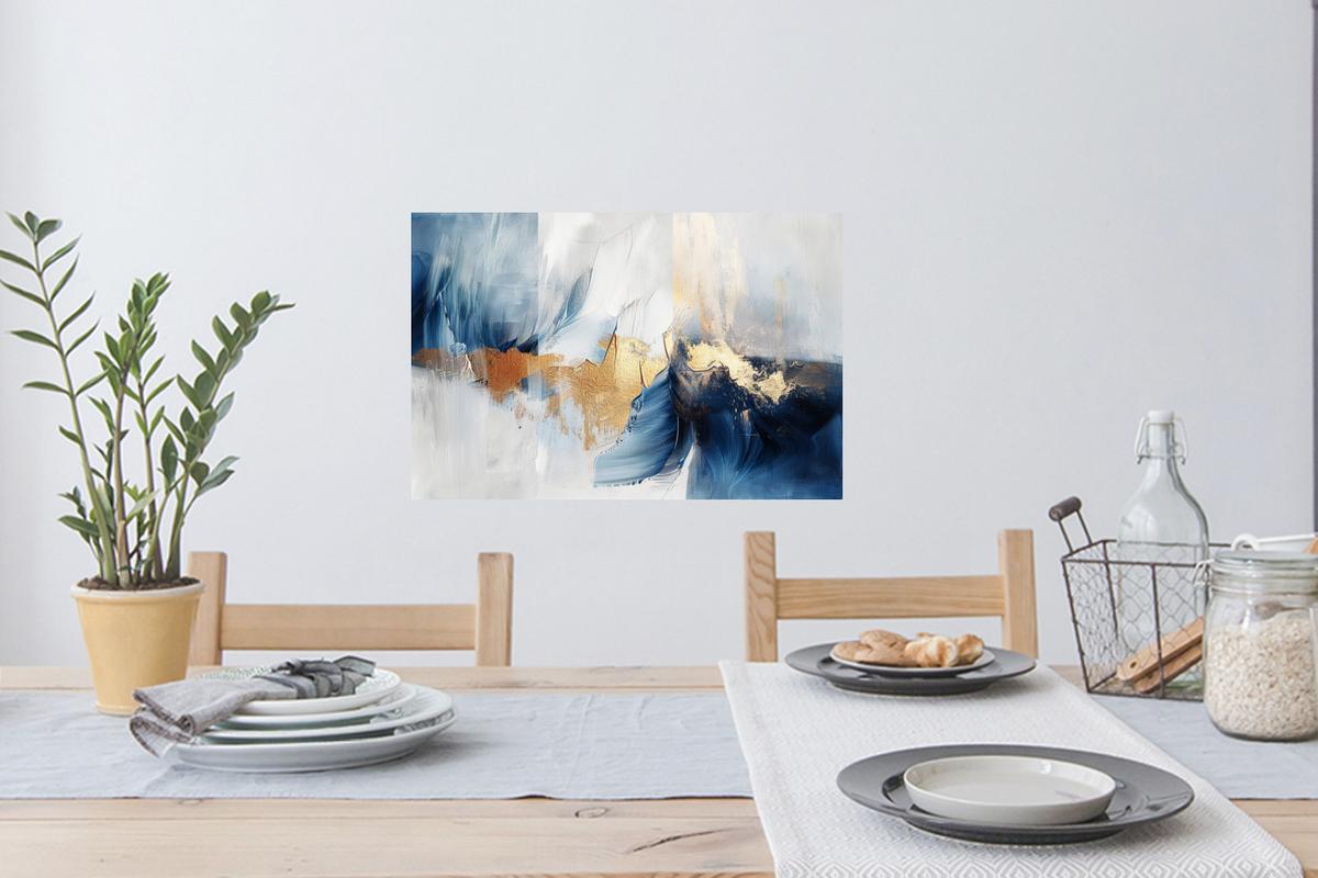 WANDTATTOO Gold - Blau - Aquarell - Kunst - Modern Deko Wohnzimmer 60x40 cm - Hellblau, Kunststoff (60/40/0.1cm) - MuchoWow
