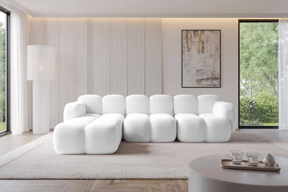 ECKSOFA modulares Sofa Links Miko-L2 302x205x75 Weiß Bouclé - Schwarz/Weiß, Holzwerkstoff/Kunststoff (302/205cm) - ALTDECOR