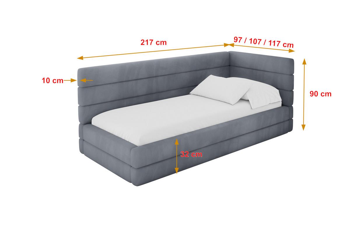 EINZELLBETT Jugendbett mit Bettkasten und Matratze H3/H4, Links - BEMY 100x200 Grau - Grau, Holzwerkstoff/Textil (100/200cm) - ALTDECOR