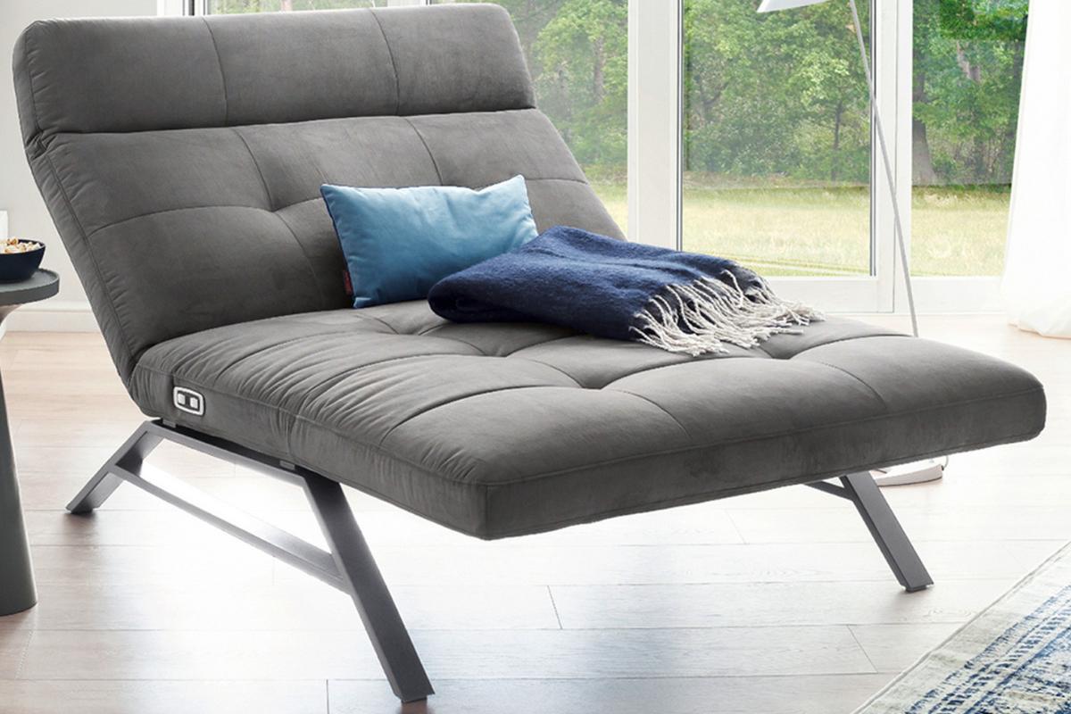 LIEGE MIT MOTORISCHER RELAXFUNKTION AMERIVA Grau Velvet Relaxfunktion - Silberfarben/Grau, Textil (120/110/158cm) - KAWOLA