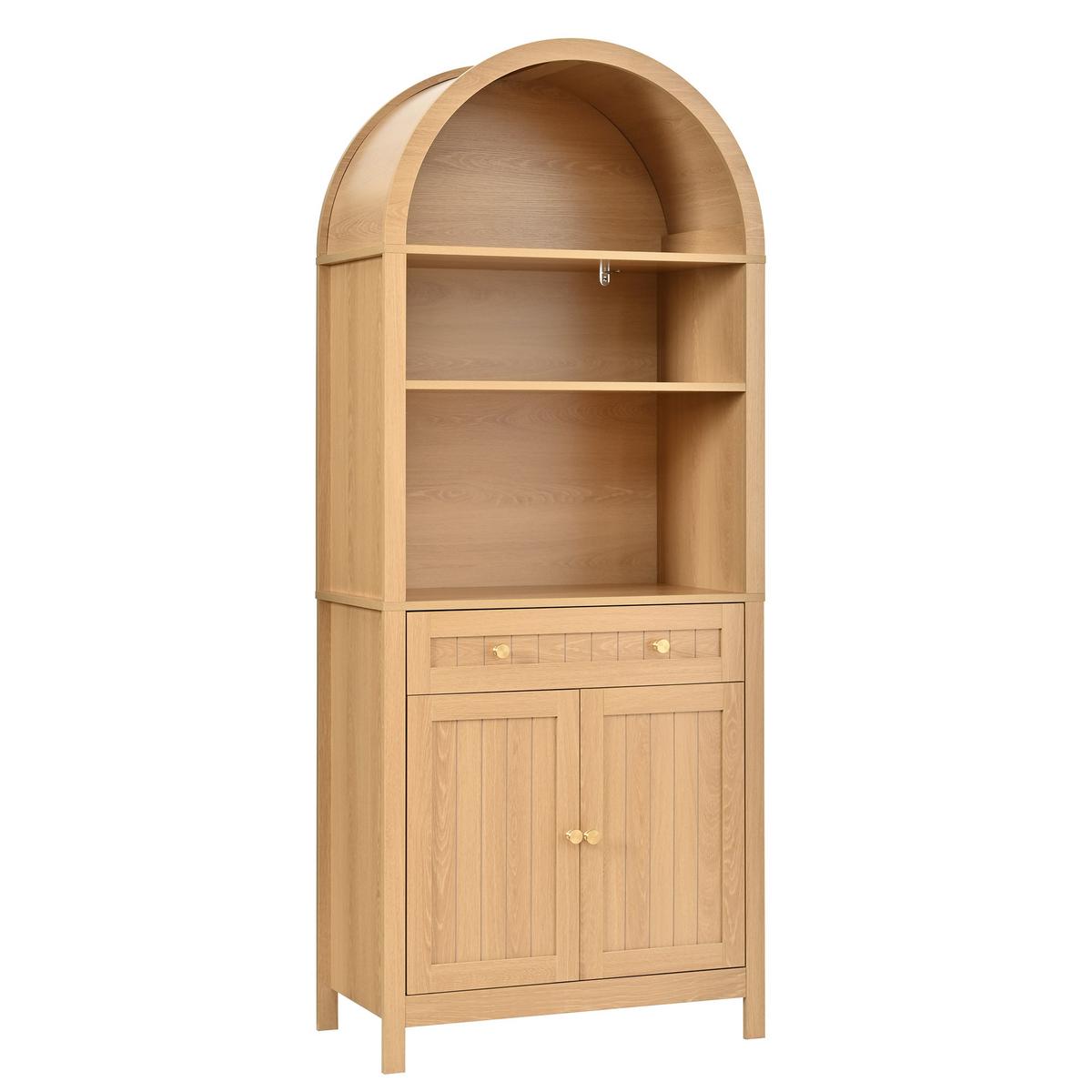 BUFFETSCHRANK Natur mit Bogenfront, Schublade & Doppeltüren mit Gewürzregalen - Naturfarben, Holzwerkstoff (76/180/40cm) - Urban Meuble