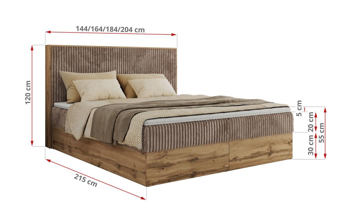 BOXBETT WOOD CLASSIC 160/200 - Braun Cord - H4 - Braun, Textil (160/200cm) - MKS
