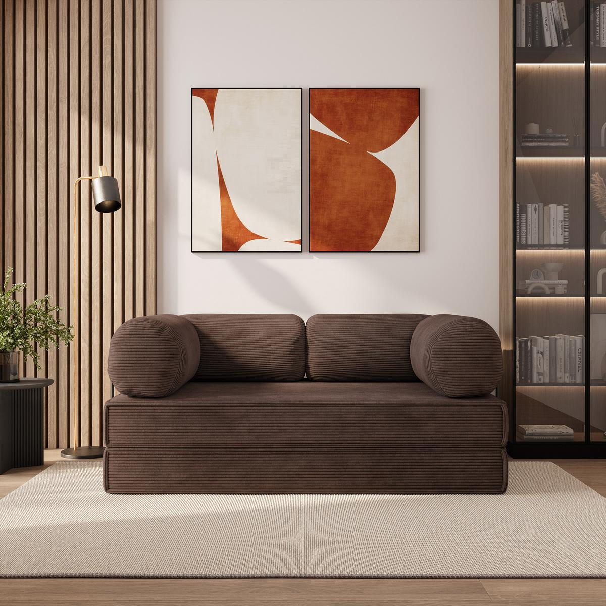 BETTSOFA ALVIO aus Schaumstoff Cordstoff Braun Schlaffunktion - Braun, Textil (170/68/80cm) - MASSENO