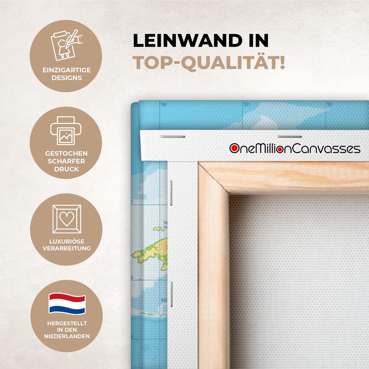 LEINWANDBILD Weltkarte - Statistisch - Blau - Erde - Bildung Groß 140x90 cm - Blau, Textil (140/90cm) - MuchoWow