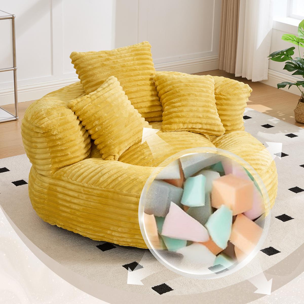 SITZSACK in Chenille mit 3 Kissen - Gelb, Textil (108/52/108cm) - Urban Meuble