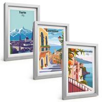 BILDER SET 3er Set - 20x30 cm Silberner Rahmen - Farbenfrohe Retro-Stadtansichten - Silberfarben, Kunststoff (20/30cm) - TULUP