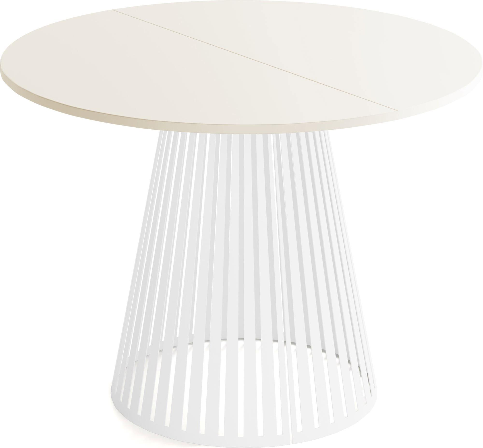 ESSTISCH Naro rund ausziehbar mit Weißem Lamellen-Metallgestell, Beige Cashmere 120-200/120/76 cm - Kaschmir/Beige, Holzwerkstoff/Metall (120/196/76cm) - WFL GROUP