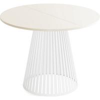 ESSTISCH Naro rund ausziehbar mit Weißem Lamellen-Metallgestell, Beige Cashmere 120-200/120/76 cm - Kaschmir/Beige, Holzwerkstoff/Metall (120/196/76cm) - WFL GROUP