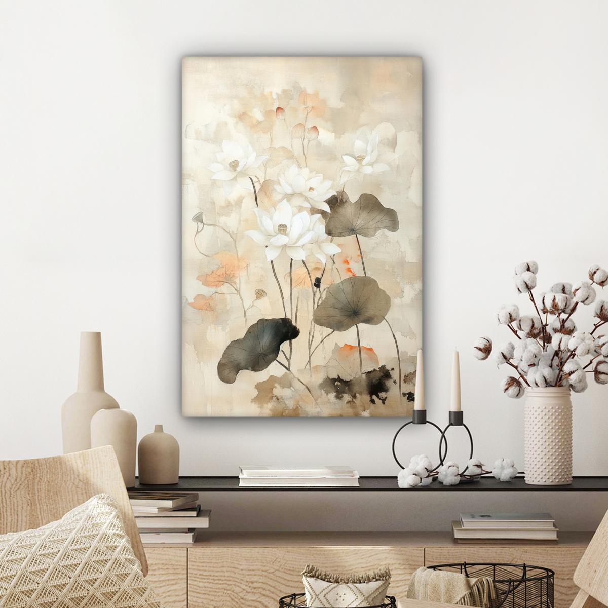 LEINWANDBILD Blumen - Japandi - Wabi sabi Wanddeko 40x60 cm - Sandfarben, Textil (40/60cm) - MuchoWow