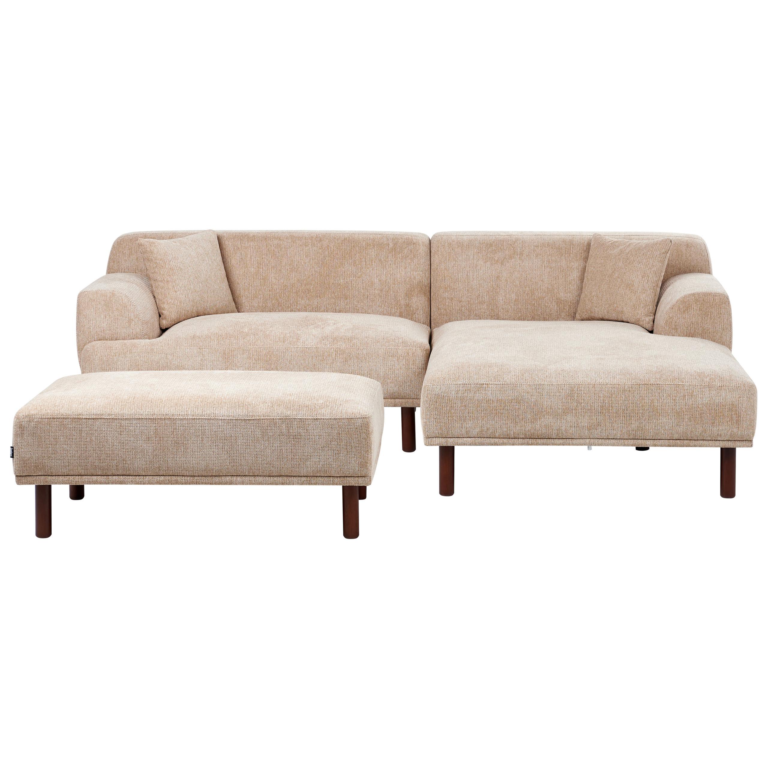 ECKSOFA 3-Sitzer Stoff Beige mit Ottomane linksseitig Holt - Beige, Textil (241/159cm) - Beliani